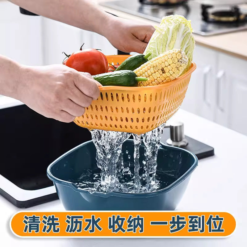Brand new material thickened double-layer vegetable basin drain basket fruit plate living room home kitchen washing fruit basket vegetable basket