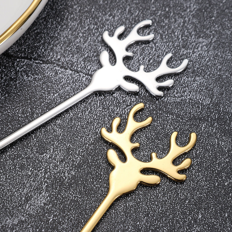 stainless steel spoon christmas elk spoon cartoon stirred coffee dessert spoon golden creative fawn spoon gift tableware