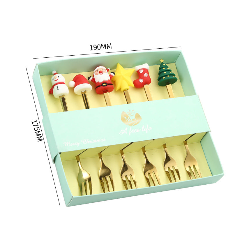 Cross Border Christmas Doll Stainless Steel Dessert Coffee Mixing Spoon Fork Gift Set New Year's Day Golden Fruit Spoon Fork