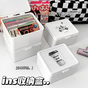 Pure white clamshell storage box, card storage box, card out notebook material, dustproof storage, desktop stationery organizer, box